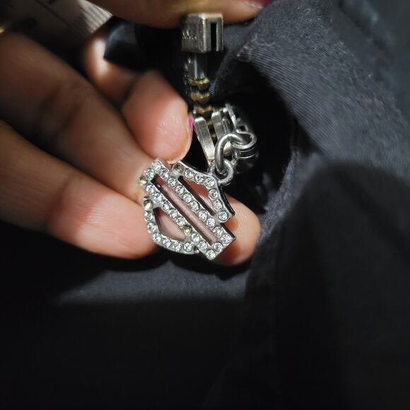 Harley Davidson Zip Shirt Black Motorcycle Crystals Rhinestone Bedazzled Large - Picture 13 of 16